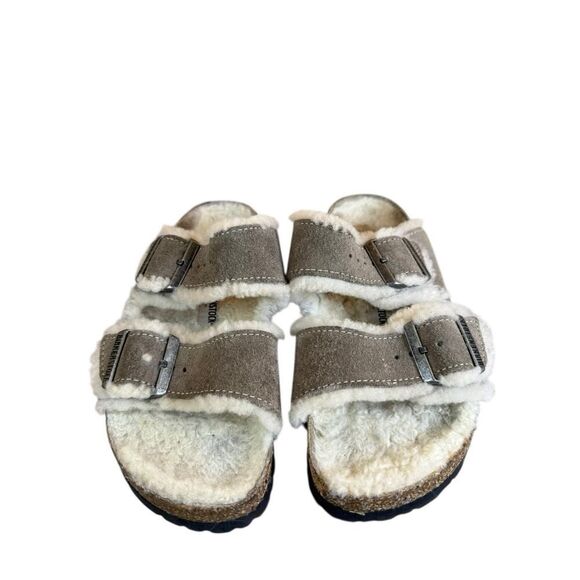 Birkenstock Arizona Shearling Suede Slide Sandals Gray Size 37 – Made in Germany - Picture 2 of 11